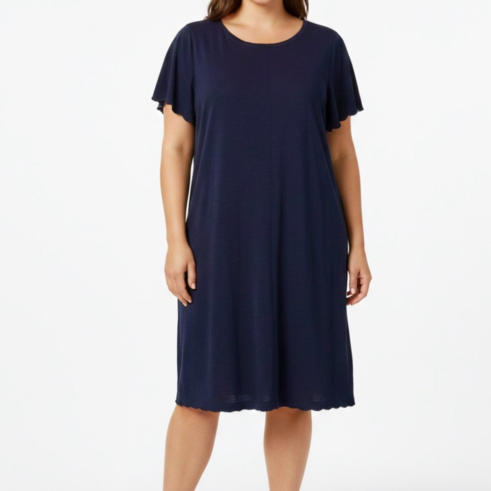 TALBOTS T-Shirt Lounge Dress Cotton Modal Navy Blue Pullover 3X Plus Petite